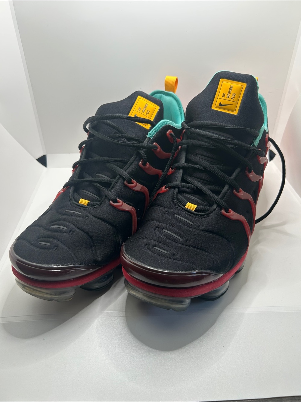 Nike Black Sneakers with Red Accents / air vapor max plus
